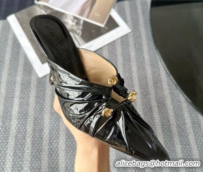 Charming Bottega Veneta Bunnie Heel Mules 9cm in Patent Leather Black 0619063