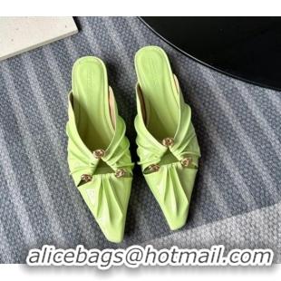 Luxurious Bottega Veneta Bunnie Flat Mules in Patent Leather Green 0619067