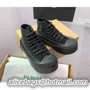 Most Popular Bottega Veneta Jumbo Platform High Top Sneakers in Nylon and Rubber All Black 703044