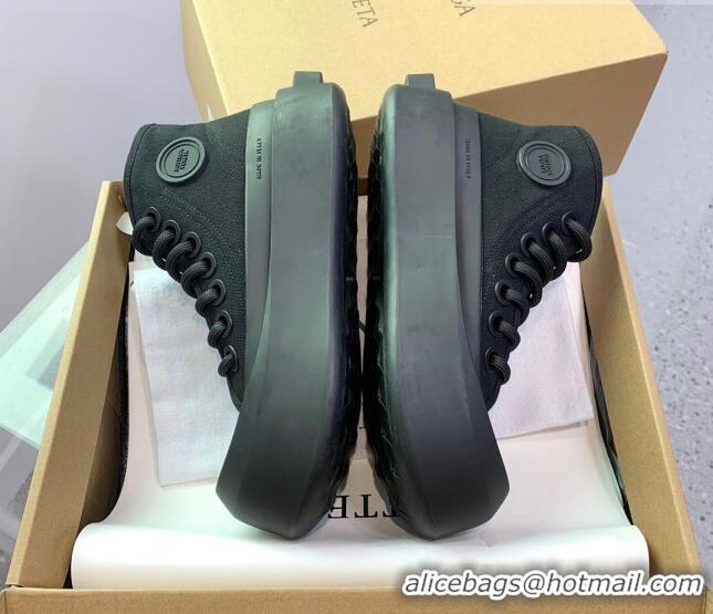 Most Popular Bottega Veneta Jumbo Platform High Top Sneakers in Nylon and Rubber All Black 703044