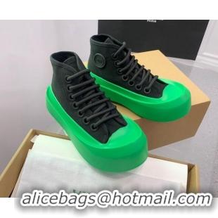 Popular Style Bottega Veneta Jumbo Platform High Top Sneakers in Nylon and Rubber Black/Green 703045