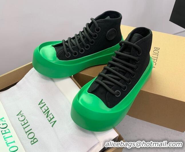 Popular Style Bottega Veneta Jumbo Platform High Top Sneakers in Nylon and Rubber Black/Green 703045