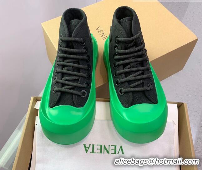 Popular Style Bottega Veneta Jumbo Platform High Top Sneakers in Nylon and Rubber Black/Green 703045