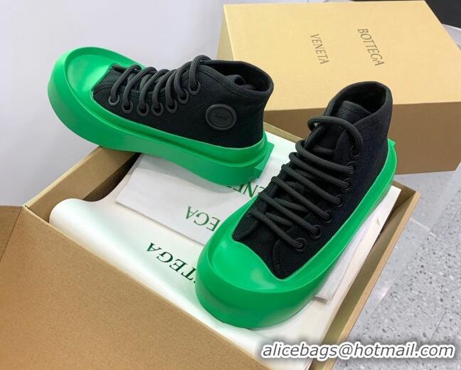 Popular Style Bottega Veneta Jumbo Platform High Top Sneakers in Nylon and Rubber Black/Green 703045