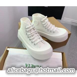 Good Looking Bottega Veneta Jumbo Platform High Top Sneakers in Nylon and Rubber All White 0703046