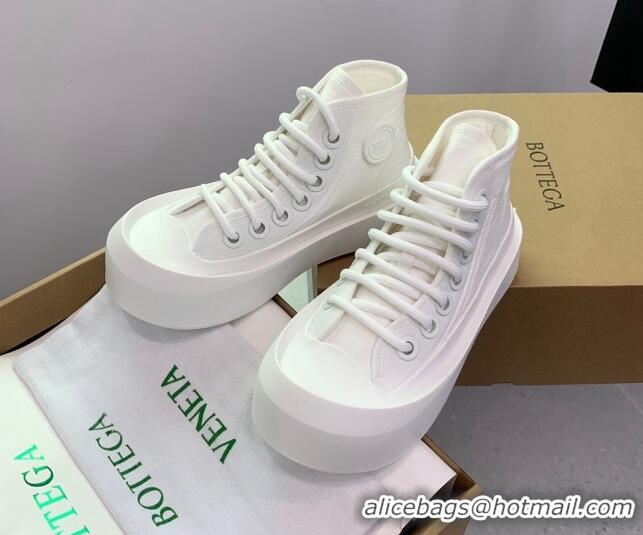 Good Looking Bottega Veneta Jumbo Platform High Top Sneakers in Nylon and Rubber All White 0703046