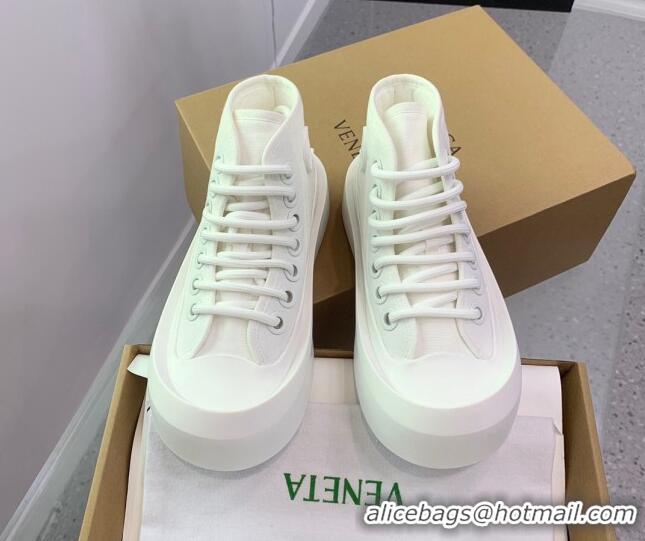 Good Looking Bottega Veneta Jumbo Platform High Top Sneakers in Nylon and Rubber All White 0703046