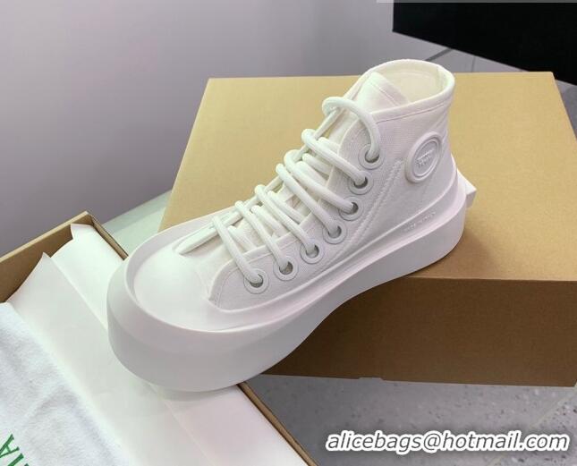 Good Looking Bottega Veneta Jumbo Platform High Top Sneakers in Nylon and Rubber All White 0703046