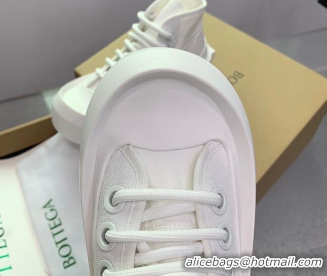 Good Looking Bottega Veneta Jumbo Platform High Top Sneakers in Nylon and Rubber All White 0703046