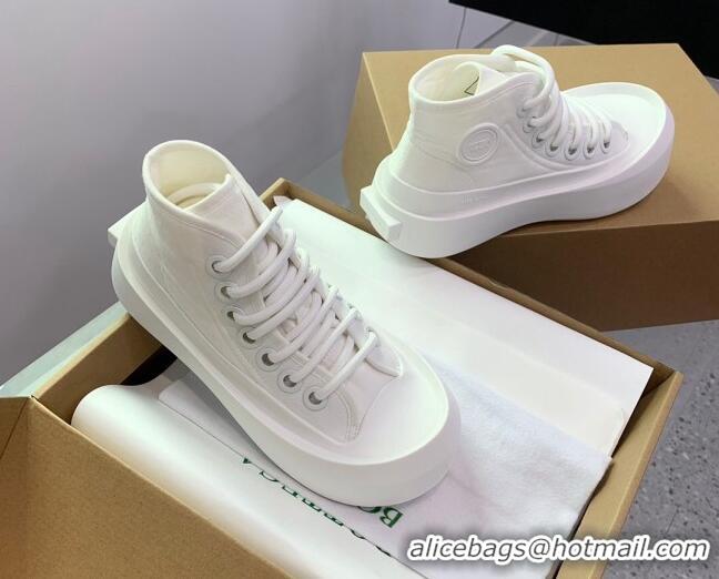 Good Looking Bottega Veneta Jumbo Platform High Top Sneakers in Nylon and Rubber All White 0703046