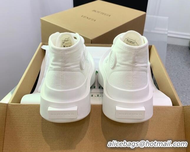 Good Looking Bottega Veneta Jumbo Platform High Top Sneakers in Nylon and Rubber All White 0703046