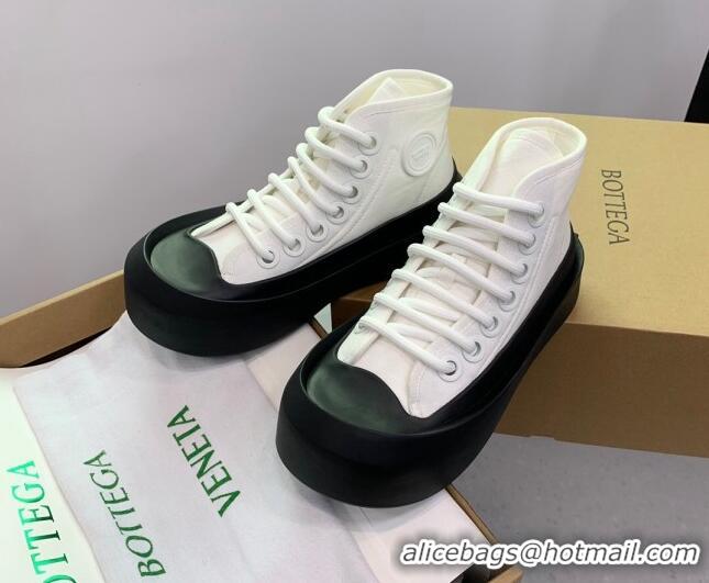 Shop Duplicate Bottega Veneta Jumbo Platform High Top Sneakers in Nylon and Rubber White/Black 0703047