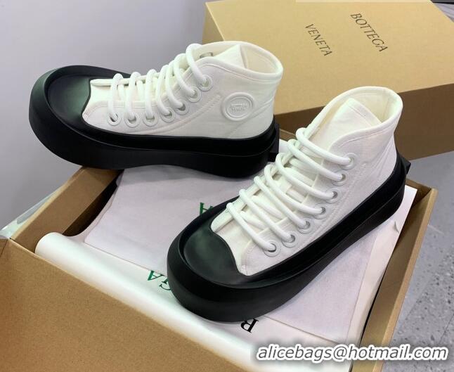 Shop Duplicate Bottega Veneta Jumbo Platform High Top Sneakers in Nylon and Rubber White/Black 0703047