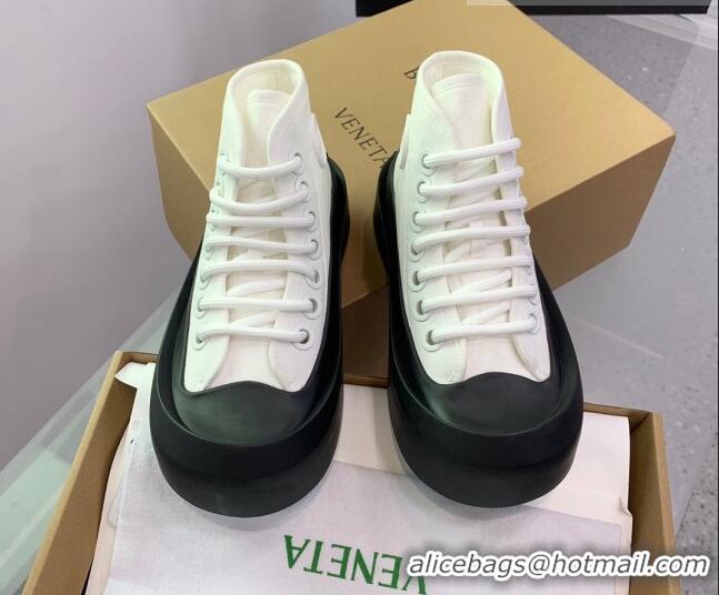 Shop Duplicate Bottega Veneta Jumbo Platform High Top Sneakers in Nylon and Rubber White/Black 0703047