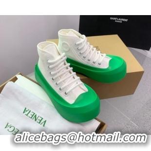 Cheap Price Bottega Veneta Jumbo Platform High Top Sneakers in Nylon and Rubber White/Green 0703048