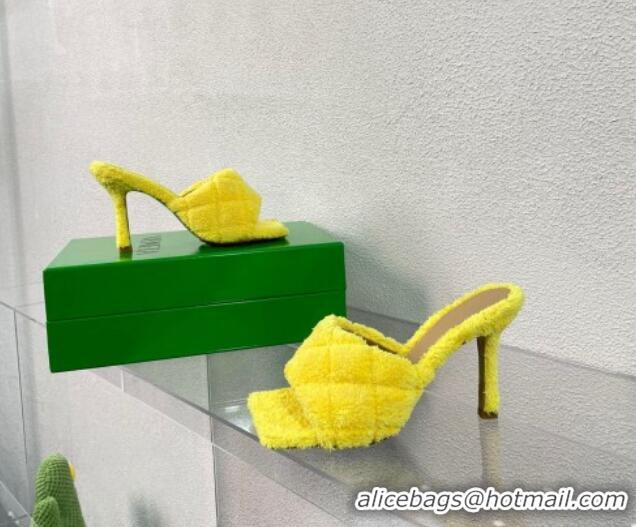 Low Price Bottega Veneta Padded Heel Slide Sandals 9cm in Quilted Sponge Fabric Yellow 0718005