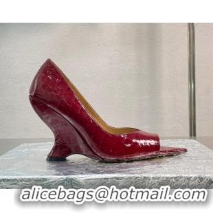 Charming Bottega Veneta Punta Peep-toe Pump 9cm in Croc-embossed glossy leather Red 0724054