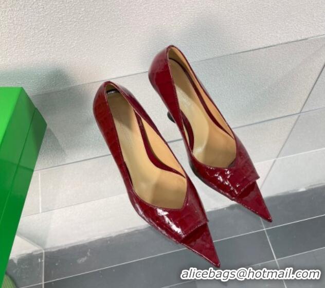 Charming Bottega Veneta Punta Peep-toe Pump 9cm in Croc-embossed glossy leather Red 0724054