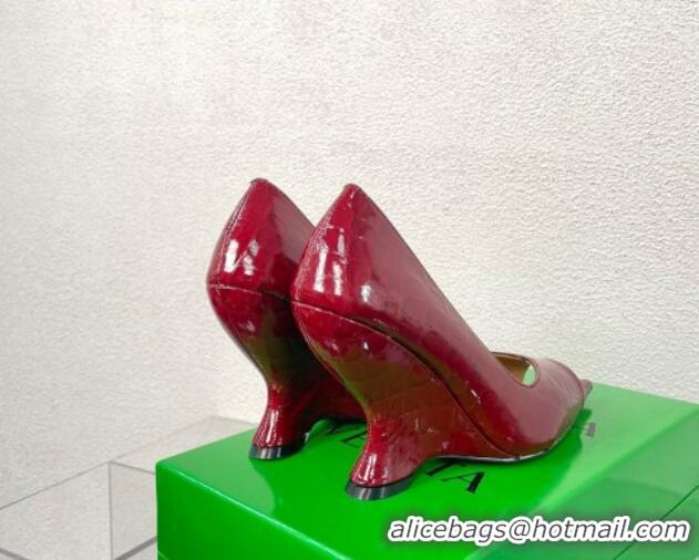 Charming Bottega Veneta Punta Peep-toe Pump 9cm in Croc-embossed glossy leather Red 0724054