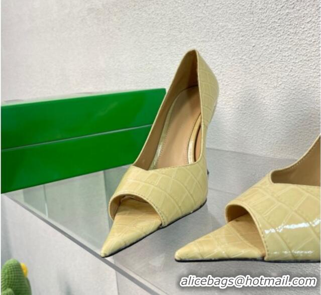 Hot Style Bottega Veneta Punta Peep-toe Pump 9cm in Croc-embossed glossy leather Yellow 0724055