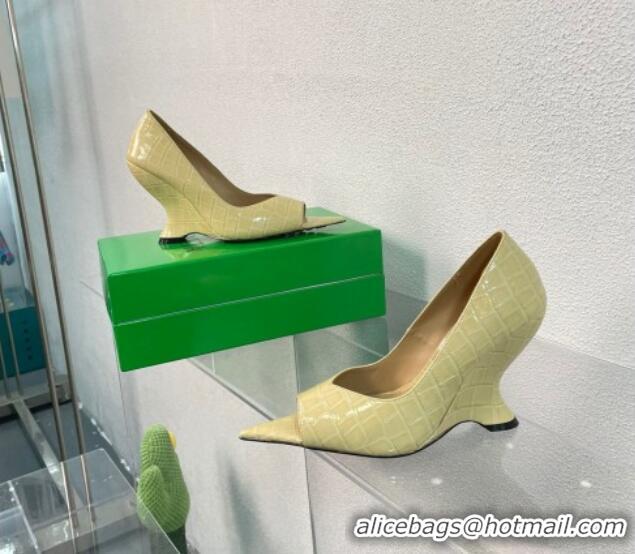 Hot Style Bottega Veneta Punta Peep-toe Pump 9cm in Croc-embossed glossy leather Yellow 0724055