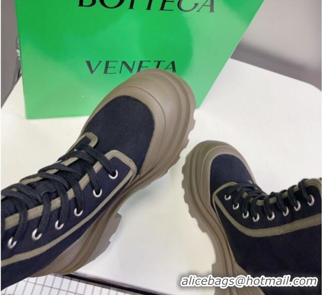 Lower Price Bottega Veneta Canvas Lace-up Ankle Boots 6cm with Zip Navy Blue 0724082