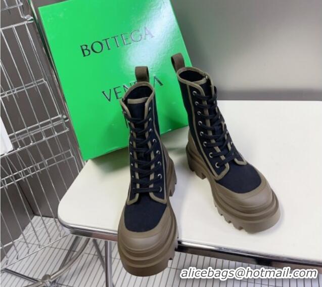 Lower Price Bottega Veneta Canvas Lace-up Ankle Boots 6cm with Zip Navy Blue 0724082