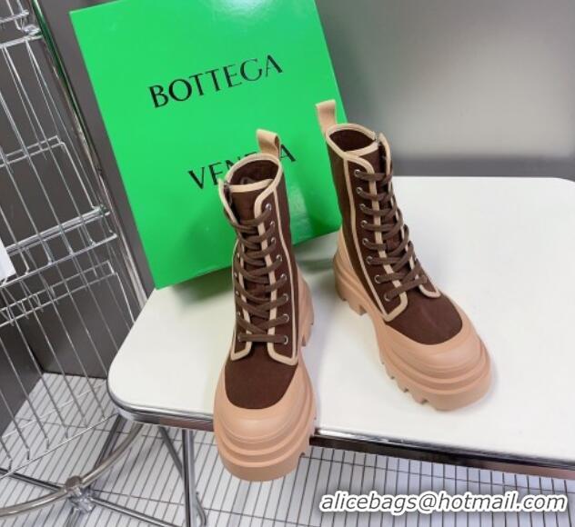 Stylish Bottega Veneta Canvas Lace-up Ankle Boots 6cm with Zip Brown 0724083