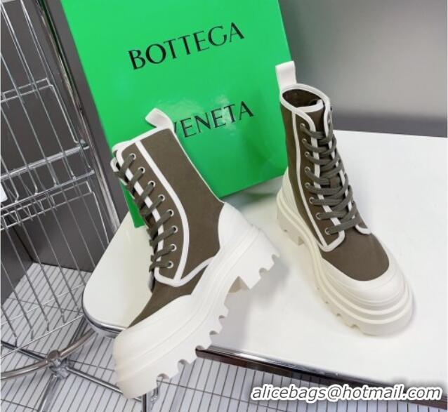 Stylish Bottega Veneta Canvas Lace-up Ankle Boots 6cm with Zip Green 724084