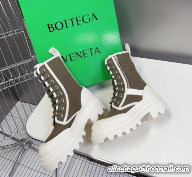 Stylish Bottega Veneta Canvas Lace-up Ankle Boots 6cm with Zip Green 724084