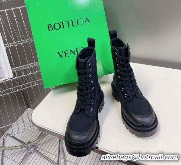 Duplicate Bottega Veneta Canvas Lace-up Ankle Boots 6cm with Zip Black 724085