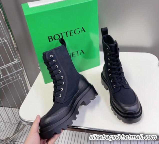 Duplicate Bottega Veneta Canvas Lace-up Ankle Boots 6cm with Zip Black 724085