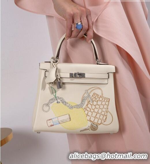 Buy Cheap Hermes Birkin 25cm Bag in Print Swift Leather HB25 White