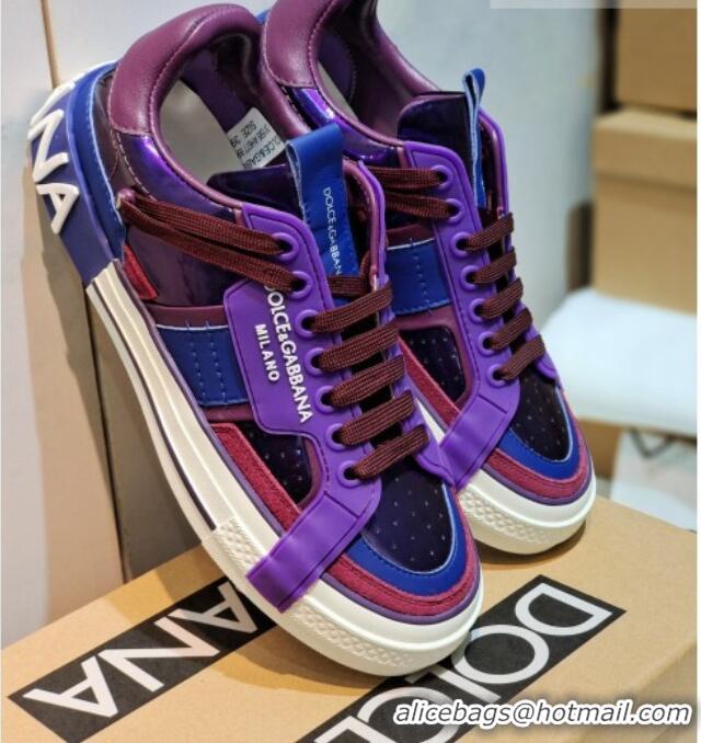 Charming Dolce&Gabbana Calfskin Custom 2.Zero Low-top Sneakers Purple 110327