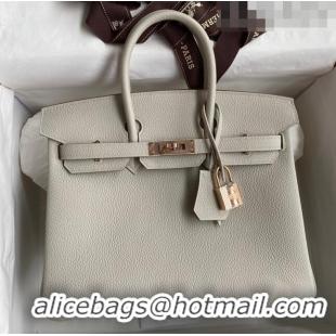 Top Quality Hermes Birkin 25cm Bag in Original Togo Leather HB25 Pearl Grey/Pink Gold (Pure Handmade)