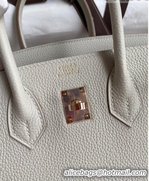 Top Quality Hermes Birkin 25cm Bag in Original Togo Leather HB25 Pearl Grey/Pink Gold (Pure Handmade)