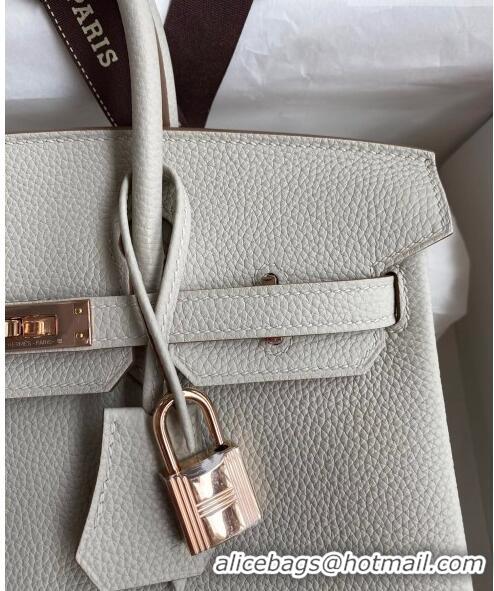 Top Quality Hermes Birkin 25cm Bag in Original Togo Leather HB25 Pearl Grey/Pink Gold (Pure Handmade)