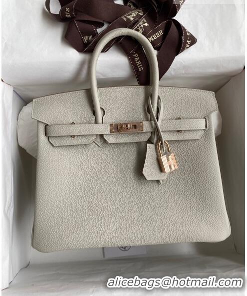 Top Quality Hermes Birkin 25cm Bag in Original Togo Leather HB25 Pearl Grey/Pink Gold (Pure Handmade)