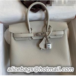 Famous Brand Hermes Birkin 25cm Bag in Original Togo Leather HB25 Pearl Grey/Silver (Handmade)