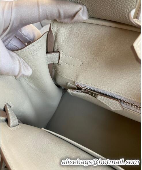 Famous Brand Hermes Birkin 25cm Bag in Original Togo Leather HB25 Pearl Grey/Silver (Handmade)