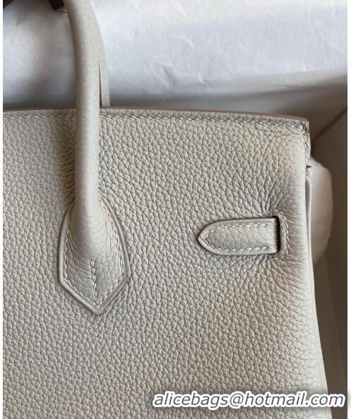 Famous Brand Hermes Birkin 25cm Bag in Original Togo Leather HB25 Pearl Grey/Silver (Handmade)