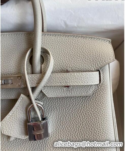 Famous Brand Hermes Birkin 25cm Bag in Original Togo Leather HB25 Pearl Grey/Silver (Handmade)