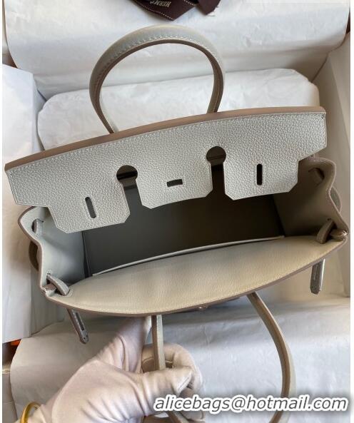 Famous Brand Hermes Birkin 25cm Bag in Original Togo Leather HB25 Pearl Grey/Silver (Handmade)