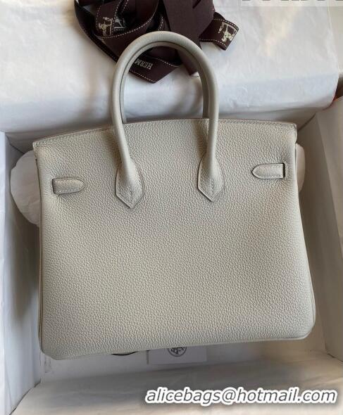 Famous Brand Hermes Birkin 25cm Bag in Original Togo Leather HB25 Pearl Grey/Silver (Handmade)