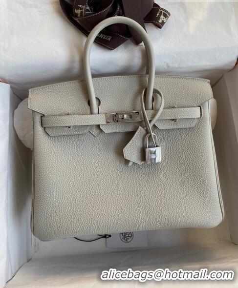 Famous Brand Hermes Birkin 25cm Bag in Original Togo Leather HB25 Pearl Grey/Silver (Handmade)