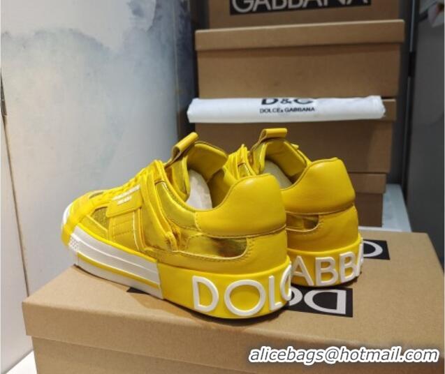 Luxurious Dolce&Gabbana Calfskin Custom 2.Zero Low-top Sneakers Yellow 110329