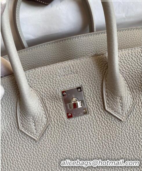 New Fashion Hermes Birkin 25cm Bag in Original Togo Leather HB25 Pearl Grey/Silver (Pure Handmade)