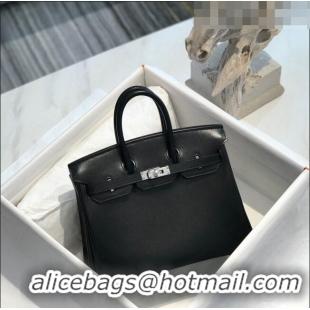 Top Quality Hermes Birkin Box Bag 25cm in Box Calf Leather HB25 Black/Silver (Half-handmade)