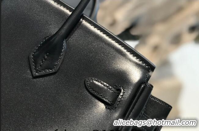 Top Quality Hermes Birkin Box Bag 25cm in Box Calf Leather HB25 Black/Silver (Half-handmade)