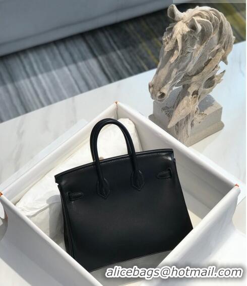 Top Quality Hermes Birkin Box Bag 25cm in Box Calf Leather HB25 Black/Silver (Half-handmade)